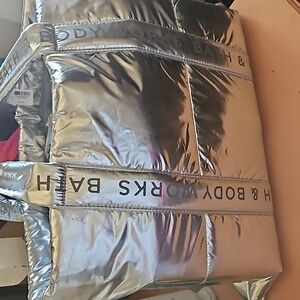 Bath & Body Works Puffy Silver Tote